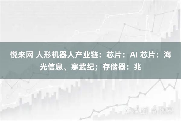 悦来网 人形机器人产业链:芯片:AI 芯片:海光信息、寒武纪;存储器:兆